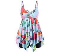 Costume Piscina Donna Tankini Curvy Bikini Mare Donne Swimsuit Butterfly Print Two Pezzo Split Bathing Suit Sexy Straps Swimwear con Swim Shorts Costumi Interi Donna Curvy Costume per Seno