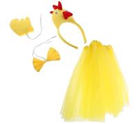 Costume Pollo Bambina con Tutù, Cerchietto, Fiocco e Coda, Giallo | Set in Stoffa, per Spettacoli e Feste a Tema, Comodo da Indossare, Trasformazione Simpatica