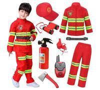 Costume Pompiere Bambino Vestito Vigile Del Fuoco Bambino Con Estintore Giocattolo Pompiere Accessori Per Carnevale Halloween Gioco Di Ruolo Feste In Maschera Esercitazioni Antincendi 02Red,110cm