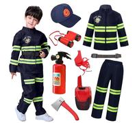 Costume Pompiere Bambino Vestito Vigile Del Fuoco Bambino Con Estintore Giocattolo Pompiere Accessori Per Carnevale Halloween Gioco Di Ruolo Feste In Maschera Esercitazioni Antincendi 01blue,140cm