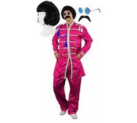COSTUME POP DA SOLDATO ANNI '60 CON PARRUCCA NERA, CIOCCOLATO E OCCHIALI A CERCHIO. ABITO ROSSO, ROSA, BLU O VERDE SERGENTE PEPPER SGT PEPPER STILE ANNI '60 HIPPIE SMALL - XL ABITO ESCLUSIVO PER AMORE