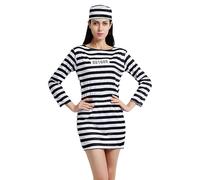 Costume Prigioniero, Costume Criminale a Righe Bianche e Nere, Tuta Traspirante Per Halloween Natale Feste In Coppia E Cosplay Medievale