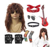 Costume punk rocker, anni '70, hippie, cosplay, set parrucca e occhiali da sole, costume in stile punk per spettacoli teatrali all'aperto, festival musicali, spiaggia, Halloween, vacanze, donne e