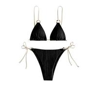 Costume Push up Donna Imbottito da Bagno Due Pezzi Costume da Bagno Donna in 2 Pezzi con Laccetti sul Davanti, Sexy e Increspato Costumi Push up Due (Black, L)