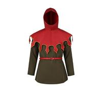 Costume Ranger Medievale Uomo Cappuccio Rosso Cintura Halloween LARP
