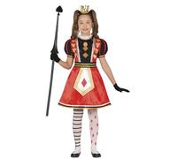Costume Regina di Quadri Bambina Abito Rosso Nero e Bianco con Motivi Carte da Gioco e Maniche a Sbuffo Travestimento Fiaba per Carnevale Feste e Recite
