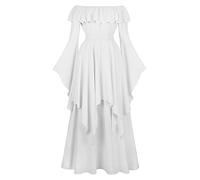 Costume rinascimentale da donna medievale elegante bianco corsetto abito spalla fredda manica a sbuffo tunica elastico in vita gotico irlandese vittoriano abito lungo Palazzo Outfit Festival Outfit
