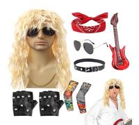 Costume rocker, set per cosplay da stella musicale anni '70, set con parrucca e occhiali da sole, costume in stile punk per spettacoli teatrali all'aperto, festival musicali, spiaggia, Halloween