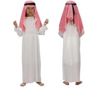 Costume San Giuseppe Pastore Bambini con Copricapo e Tunica Set di Costumi Biblici per Ragazzi Costume da Principe Arabo di Dubai per Carnevale Abito Tradizionale per Natale e (a7-White, 8-10 Years)