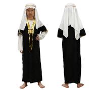 Costume San Giuseppe Pastore Bambini con Copricapo e Tunica Set di Costumi Biblici per Ragazzi Costume da Principe Arabo di Dubai - Ideale per Feste e Celebrazioni (a1-Black, 10-13 Years)