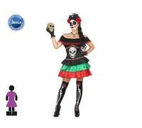 Costume scheletro messicano donna travestimento multicolore la muerte carnevale