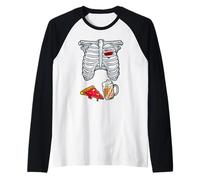Costume scheletro papà Halloween birra pizza divertente abbinamento uomini Maglia con Maniche Raglan