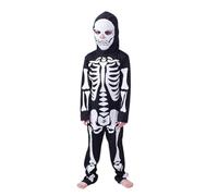 Costume Scheletro per Bambini,Tuta Intera Halloween,con Stampa Ossea Realistica e Cappuccio,Divertente,per Feste Halloween, Carnevale,Cosplay,Prestazione a Tema e Trucchi di Notte (White, 110)