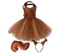 Costume scoiattolo per bambini, costume scoiattolo per bambini, costume da cosplay animale, tutù da cosplay a tema giungla per ragazze con cerchietto con orecchie e coda per bambine da 1 a 12