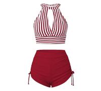 Costume Senza Segni Abbronzatura Bikini Brasiliana Solid Color Striped Two Piece Bikini Swimsuit Women Tight Sexy Donna Mare Nero Costumi da Mare Donna (Rd1 XXL)