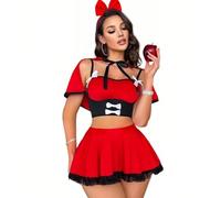Costume sexy da Cappuccetto Rosso, 4 pezzi, per Halloween, Cosplay | Set di lingerie con top corto, minigonna, mantello con cappuccio e perizoma, per travestimenti, gioco di ruolo
