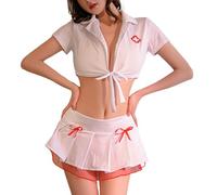 Costume sexy da gioco di ruolo, set di lingerie, con dettagli papillon, per donne, mini abito seducente (bianco, taglia unica)