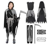 Costume spaventoso da ragazza, per Halloween, per bambini, 6 pezzi, costume da zombie per feste, cosplay, accessori (S)