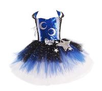 Costume spaziale per bambini, con maniche a mosca, con paillette, gonna in tulle, tutù, balletto, body per bambini, per carnevale, costume da balletto, O blu scuro, M