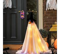 Costume spettrale da spettro illuminato per oche da prato da 58,4 cm, decorazione per Halloween in poliestere resistente ai raggi UV con illuminazione a 20 led bianco ornamento da giardino esterno