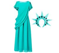Costume Statua della Libertà per Bambine Halloween, Vestito Greco per Spettacoli, Abbigliamento per Cosplay con Stile Romano e Design Storico