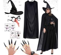 Costume Strega Donna,140 cm Mantello da Strega Donna,Cappello da Strega per Halloween,Accessori Strega Donna,Costume da Strega,Costume Strega Donna Halloween Costume Halloween Bambina Carnevale