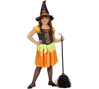 W WIDMANN MILANO Party Fashion - Costume da strega zucca per bambina, abito con paillettes olografiche e cappello, Halloween