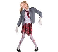 Costume Studentessa Zombie, Insanguinata Costumi Halloween Bambini Horror Costume Zombie Bambina Vestiti Halloween per Donna Ragazza Halloween Carnevale Temi Festa Cosplay (L)