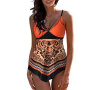 Costume Tankini Donna Mare Curvy Tankini Costumi Estivo Curvy Contenitivo Pancia Bikini Canottiera E Pantaloncino Sportivo Scollo a V Swimsuit Imbottito Reggiseno a Vita Alta Push Up Beachwear