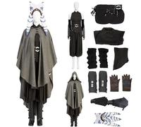 Costume Tano per cosplay, uniforme in costume bokatan, con copricapo e cintura, tuta da apprendista di Anakin, per feste di Halloween e carnevale (mantello grigio + abito nero, XS)