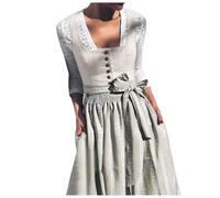 Costume tradizionale bavarese da donna, per Oktoberfest, con scollo quadrato, abbottonatura sul davanti, grembiule con lacci, 2 pezzi