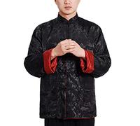 Costume tradizionale cinese da uomo, per Wing Chun, Shaolin, Tai Chi, arti marziali, Kung Fu, a maniche lunghe, giacca su entrambi i lati, Rosso vino e nero, M