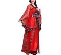 Costume tradizionale Hanfu da donna, trasparente, a maniche larghe, da principessa Han, per feste cinesi (52# rosso, taglia unica)