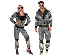 Costume Tuta Anni 80 Argento Riflettente Unisex per Feste a TemaTaglia S, Adulto