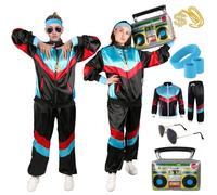 Costume tuta Anni 80, Costume Anni 80 90 Uomo Donna Coppia Vestiti Accessori 80 Tuta da Jogging Adulti Completo anni '80 Retrò Costumi Cattivo Gusto Maschera Carnevale Cosplay Party Fashion