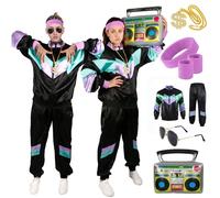 Costume tuta Anni 80, Costume Anni 80 90 Uomo Donna Coppia Vestiti Accessori 80 Tuta da Jogging Adulti Completo anni '80 Retrò Costumi Cattivo Gusto Maschera Carnevale Cosplay Party Fashion