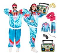 Costume tuta Anni 80 Uomo Donna, Costume Anni Adulti Vestiti Accessori 80 Tuta da Jogging Completo anni '80 Retrò Costumi Cattivo Gusto Coppia Maschera Carnevale Cosplay Party Fashion