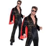 Costume Ufficiale Da Uomo Elvis Nero Con Strass Anni '50 Rock & Roll