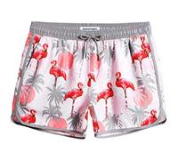 Costume Uomo Mare Vintage Asciugatura Rapida Costume da Bagno Pantaloncini Corto Swim Trunks con Fodera Rete e 3 Tasche Sole Flamingo Coconut M