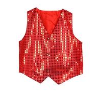 Costume Vest Glitter Unisex Colorful Sleeveless Sequin Vest Top Canottiera Donna, Colore: rosso, S