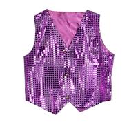 Costume Vest Glitter Unisex Colorful Sleeveless Sequin Vest Top Canottiera Donna, Lilla, L