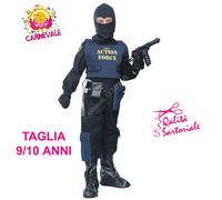 COSTUME VESTITO DI CARNEVALE AGENTE SPECIALE SWAT POLIZIOTTO BAMBINO 9/10 ANNI F