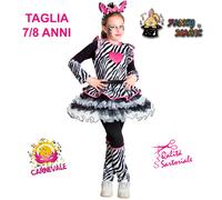 COSTUME VESTITO DI CARNEVALE LADY ZEBRA TAGLIA 7/8 ANNI FANCY MAGIC 59120
