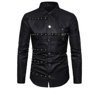 Costume vichingo da uomo steampunk a maniche lunghe abbigliamento gotico punk retrò vittoriano rinascimentale cosplay Halloween carnevale maglia festiva con borchie camicia medievale, O nero., XL