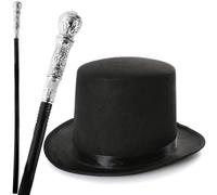 Costume vittoriano per adulti, cappello a cilindro e canna argentata, per feste, Settimana mondiale del libro, kit per Halloween, set da maestro di suoneria