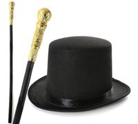 Costume vittoriano per adulti, cappello a cilindro e canna dorata, per feste, Settimana mondiale del libro, kit per Halloween, set da maestro di suoneria