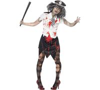 Costume zombie poliziotta con gonna camicetta con cravatta e berretto, small ...