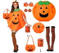 Costume Zucca Halloween Donna con Cappello, Occhiali & Lanterna Arancione