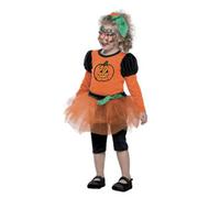 Costume zucchetta halloween per bambini - abitino in jersey elasticizzato con gonna in tulle, pantaloncini e copricapo, disponibile in diverse taglie