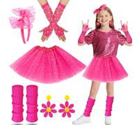 Costumi Anni '80 per Bambini, Scaldamuscoli per Bambini Scaldamuscoli Anni con Tutu Gonna Fishnet Guanti Orecchini Fascia da Testa Ragazze Vestito da Festa per Gli Anni '80 '90 Discoteca Party Cosplay